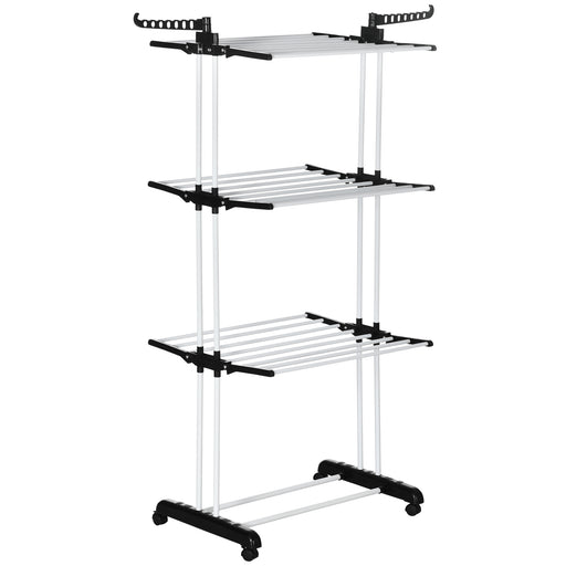 4 Tier Foldable Clothes Drying Rack With Wheels For Indoor Or Outdoor Use, Black