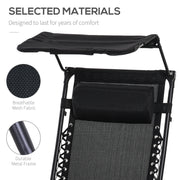 Black Foldable Zero Gravity Reclining Garden Chairs With Canopy and Cup Holder Set of 2