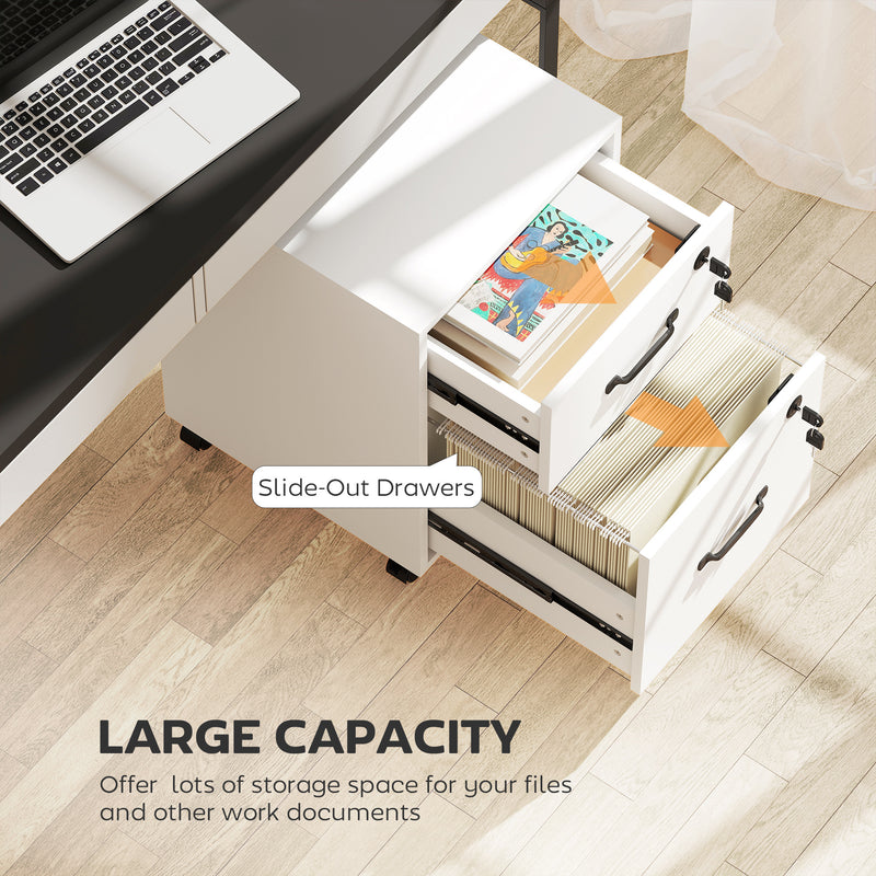 Mobile Office Filing Cabinet With 2 Drawers And Hanging Folder Storage For Home Office