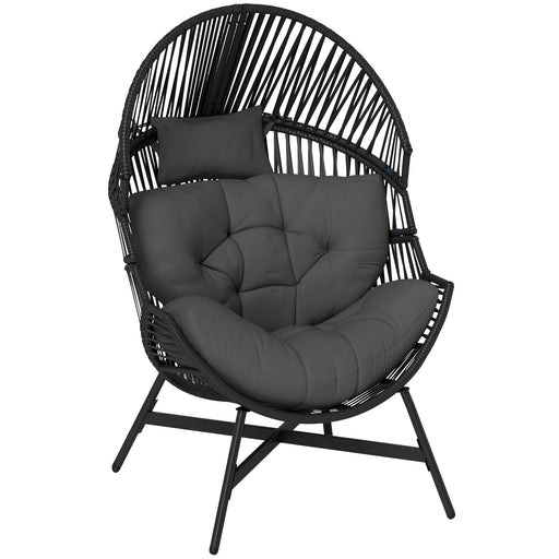 Charcoal Grey Oversized Rattan Egg Chair With Thick Cushion and Steel Frame by Outsunny