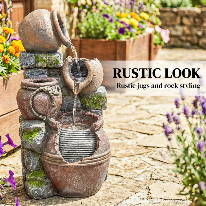 Garden Water Fountain with Planter and LED Lights for Relaxing Outdoor Evenings Rustic Brown Outsunny