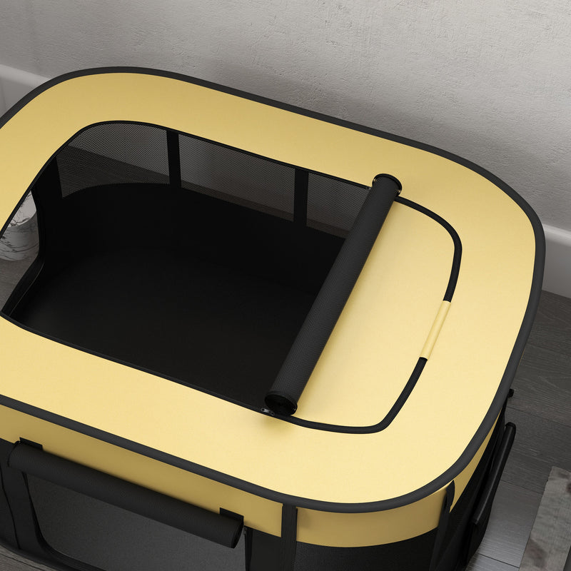 Foldable Dog Playpen with Storage Bag and Ground Stakes for Indoor and Outdoor Use, Yellow