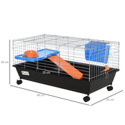 2 Tier Steel Hutch for Small Guinea Pigs with Accessories Ideal for Indoors, Blue and Orange