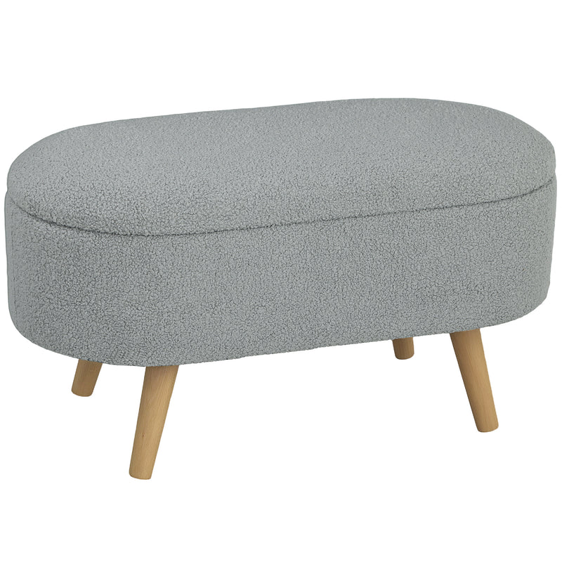 Grey Teddy Fleece Storage Ottoman Footstool with Padded Lid by HOMCOM