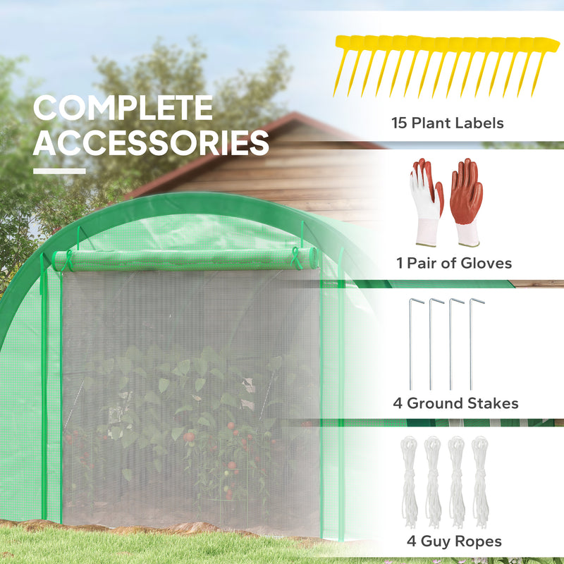 Large Polytunnel Greenhouse With Mesh Door Windows And Plant Labels For Garden Growing Green AOSOM