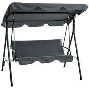 Grey 3 Seater Garden Swing Chair With Adjustable Canopy And Cushions For Outdoors Outsunny