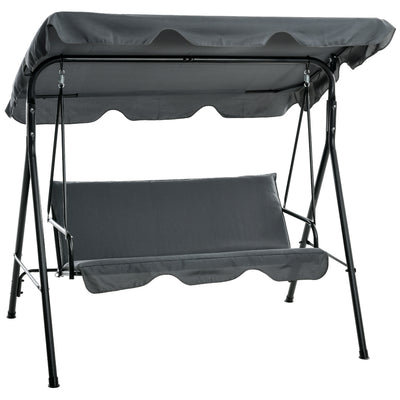 Grey 3 Seater Garden Swing Chair With Adjustable Canopy And Cushions For Outdoors Outsunny