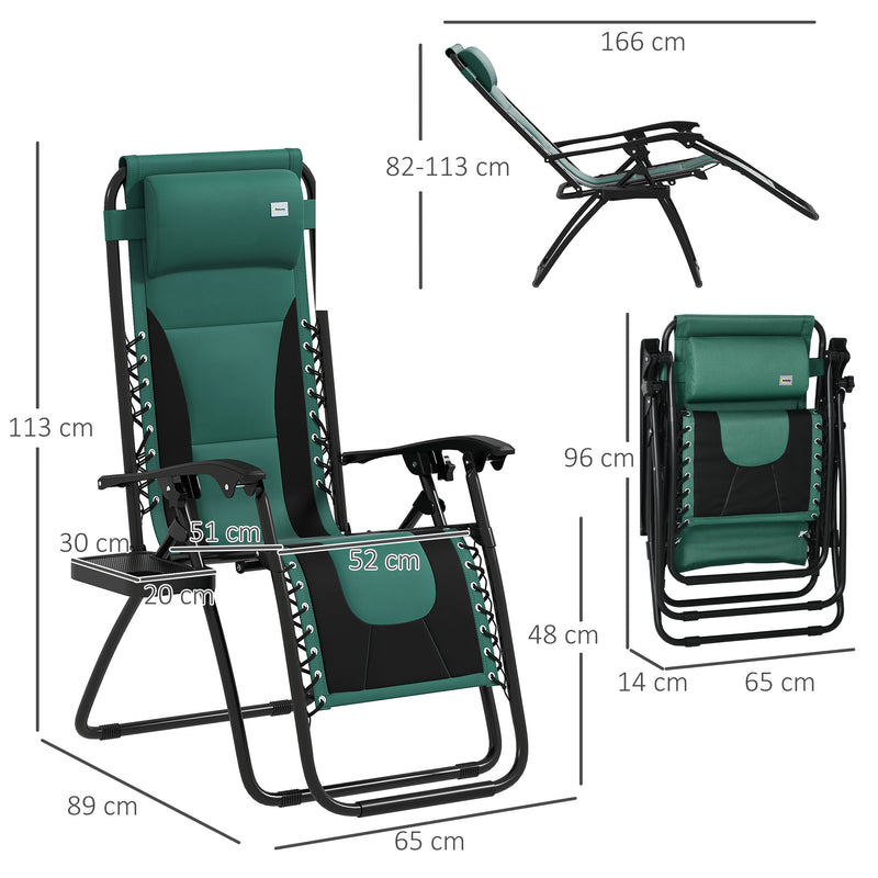 Green Zero Gravity Reclining Outdoor Lounger with Padded Seat Cup Holder and Headrest by Outsunny