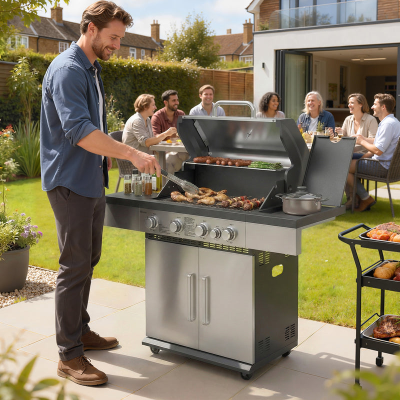 Gas Barbecue with 5 Burners for Easy Outdoor Cooking and Entertaining Black Outsunny