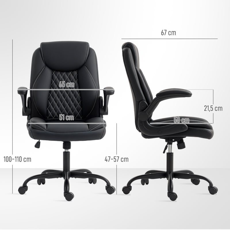 Ergonomic Faux Leather Office Chair with Flip-Up Armrests for Home or Work Black