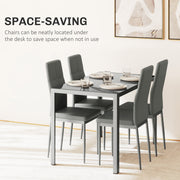 5 Piece Dining Table Set With Glass Top And Faux Leather Chairs For Kitchen Grey