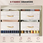Chest of 8 Fabric Drawers with Wooden Frame for Bedroom or Living Room, Natural Finish