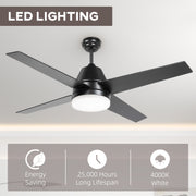Ceiling Fan with LED Light and Remote Control Ideal for Low Ceilings Black and Walnut Brown AOSOM