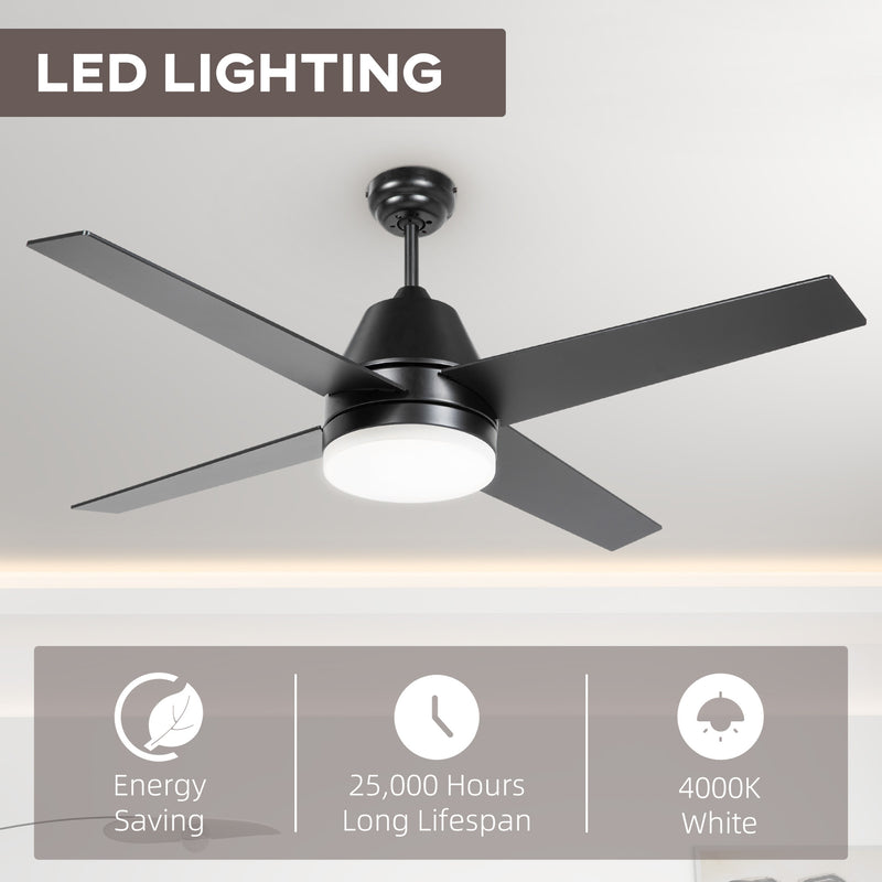 Ceiling Fan with LED Light and Remote Control Ideal for Low Ceilings Black and Walnut Brown AOSOM