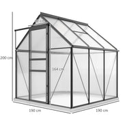 Walk In Polycarbonate Greenhouse 190 x 190 cm Grey for All-Season Gardening by Outsunny