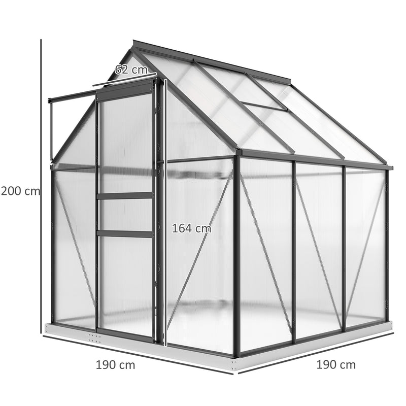 Walk In Polycarbonate Greenhouse 190 x 190 cm Grey for All-Season Gardening by Outsunny