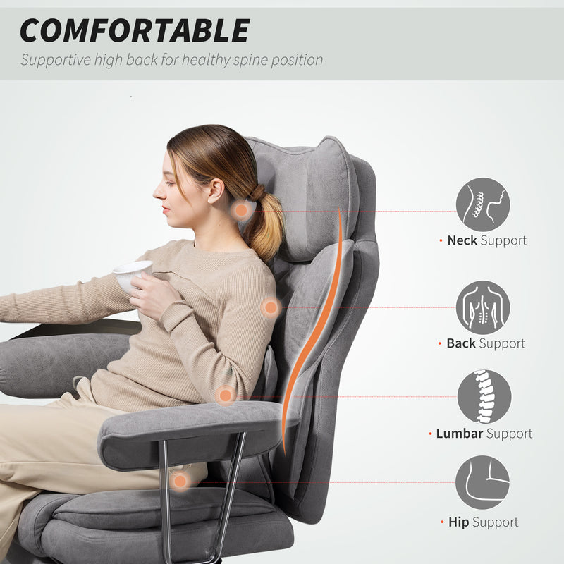 Grey Reclining Office Chair With Lumbar Support Pillow For Comfortable Home Working