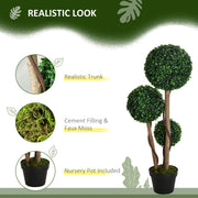 HOMCOM Decorative Artificial Plants Set of 2, Boxwood Ball Topiary Trees in Pot Fake Plants for Home Indoor Outdoor Decor, 90 cm, Dark Green AOSOM