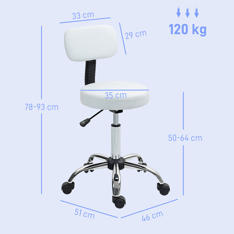 White 360 Degree Swivel Salon Stool with Adjustable Height by HOMCOM