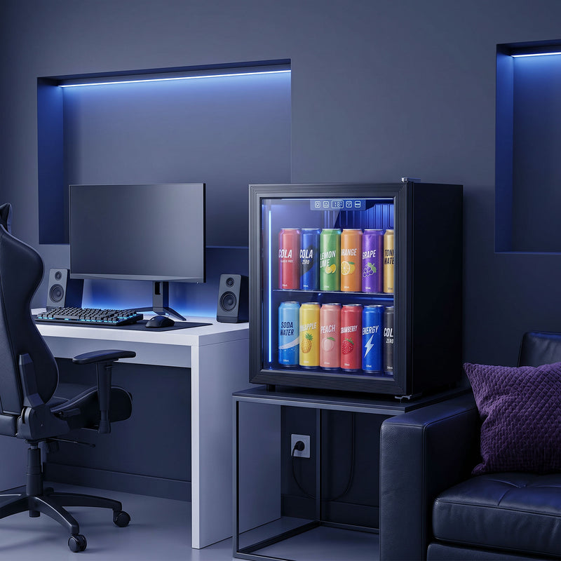 Drinks Fridge for 48 Cans with Adjustable Shelf and UV Glass Door Black
