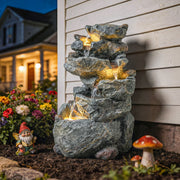 Garden Water Fountain with Calming Sounds and Warm LED Light for Relaxing Outdoor Spaces Grey AOSOM