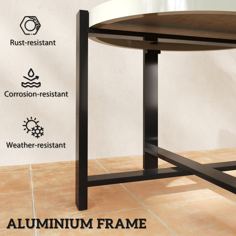 60cm Round Garden Side Table with Tempered Glass Top Aluminium Frame Light Grey