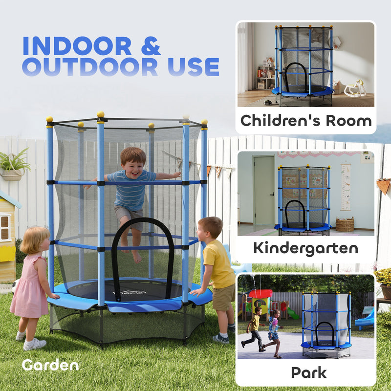 Kids Trampoline With Safety Enclosure For Indoor Or Garden Play 4ft 6in Blue AOSOM