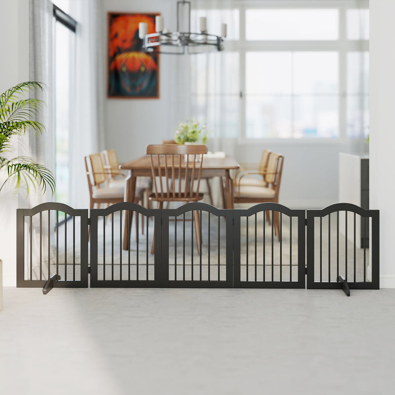 Freestanding Foldable Wooden Puppy Gate for Doorways and Hallways Black