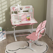 Height Adjustable Kids Desk and Chair Set with Tiltable Desktop and Reading Rack Pink by AIYAPLAY