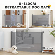 Retractable Dog Gate for Doorways and Stairs with One-Handed Operation Grey AOSOM