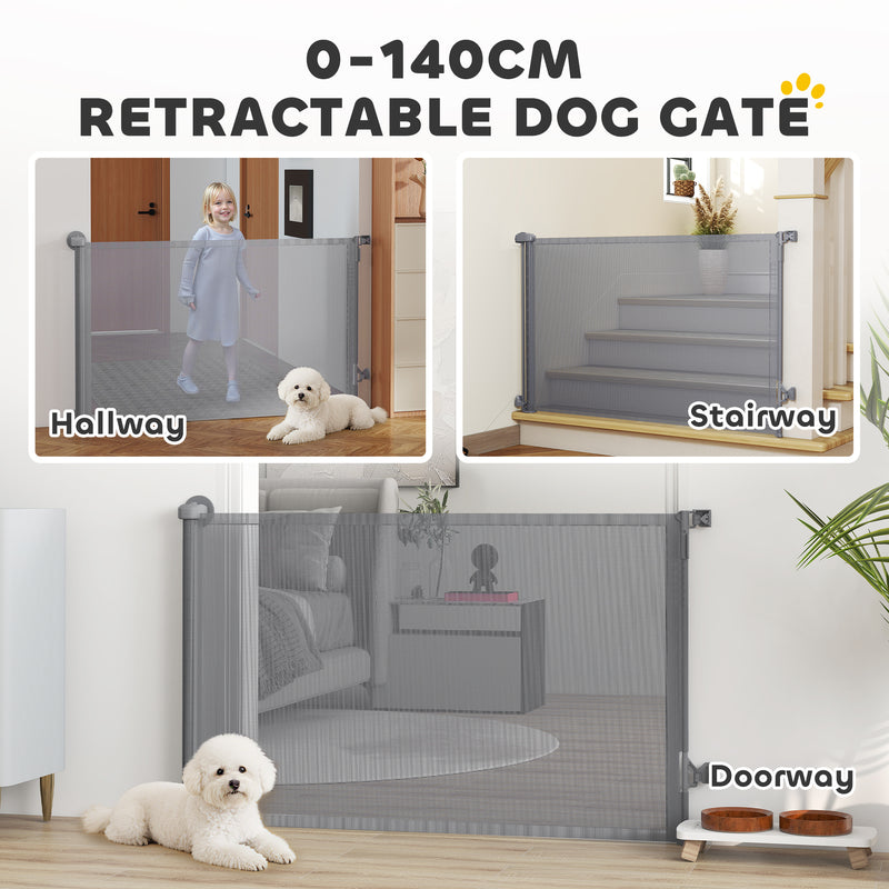 Retractable Dog Gate for Doorways and Stairs with One-Handed Operation Grey AOSOM