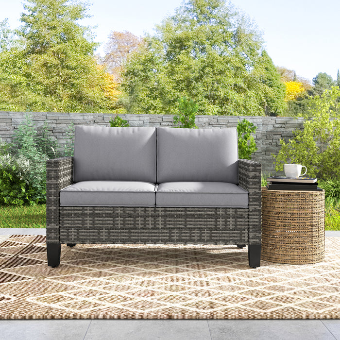 Two Seater Rattan Outdoor Sofa Dark Grey Weather Resistant by Outsunny