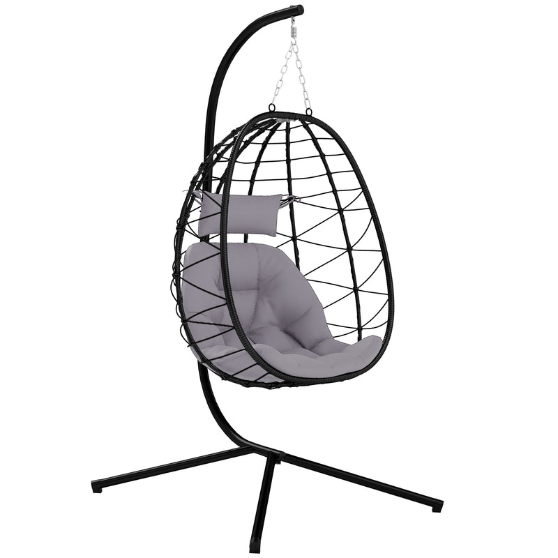 Grey Hanging Egg Chair with Stand and Cushion for Garden Patio and Balcony by Outsunny