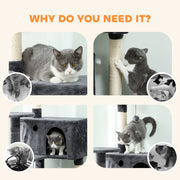 Large 180cm Cat Tree Tower with Hammock and Scratching Posts for Indoor Play Dark Grey AOSOM