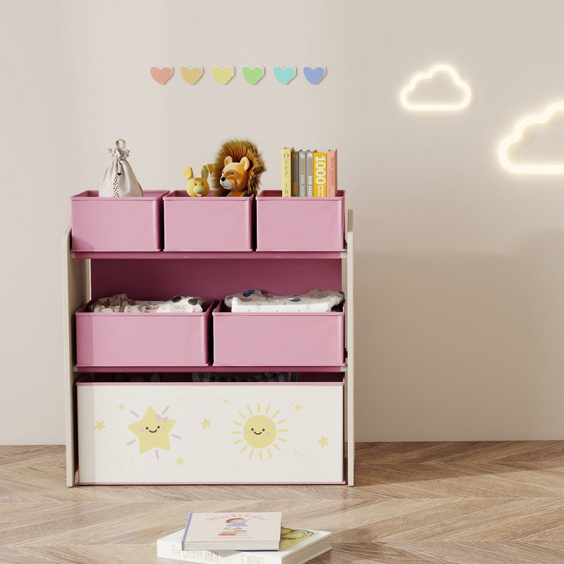 3 Tier Kids Toy Storage Unit with 6 Removable Bins Ideal for Bedroom or Playroom Pink 63 x 30 x 66cm