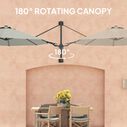 Light Grey 3m Wall Mounted Garden Parasol with Easy Crank Handle for Shade by Outsunny