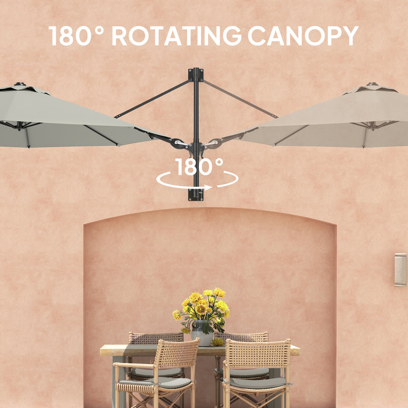 Light Grey 3m Wall Mounted Garden Parasol with Easy Crank Handle for Shade by Outsunny