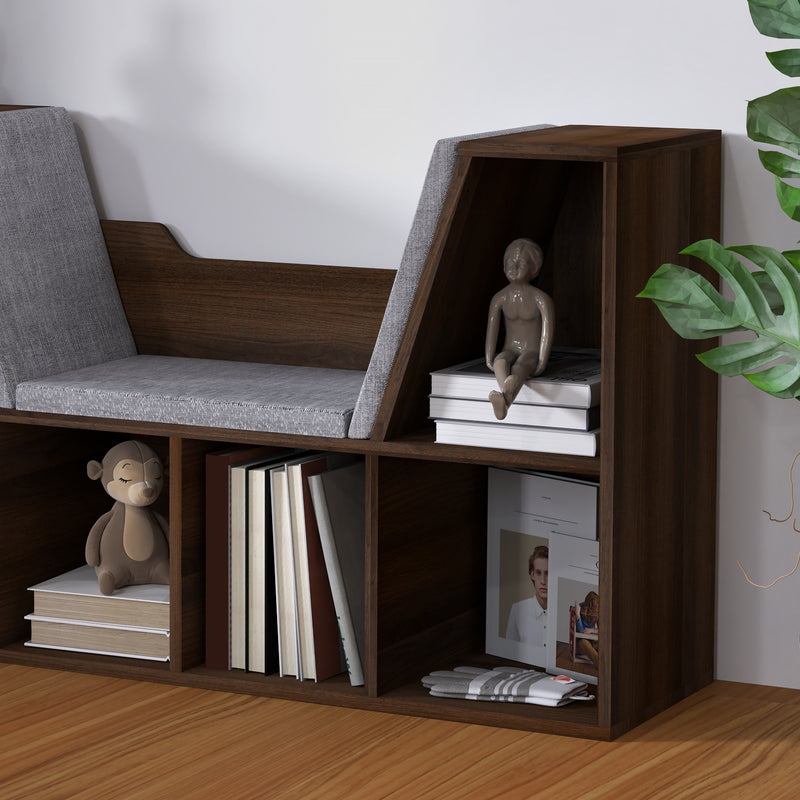 Bookcase Storage Shelf with Cushioned Reading Seat Cube Organiser Chestnut by HOMCOM