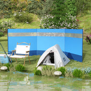Camping Windbreak With Clear Windows And Steel Poles For Beach Or Caravan Blue AOSOM