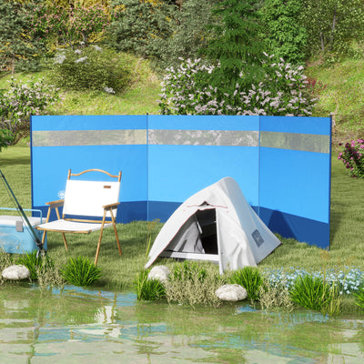 Camping Windbreak With Clear Windows And Steel Poles For Beach Or Caravan Blue AOSOM
