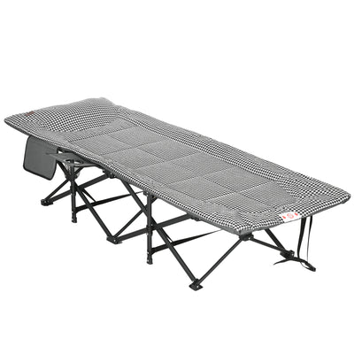 Black Foldable Padded Camp Bed With Cup Holder And Carry Bag For Garden Or Camping