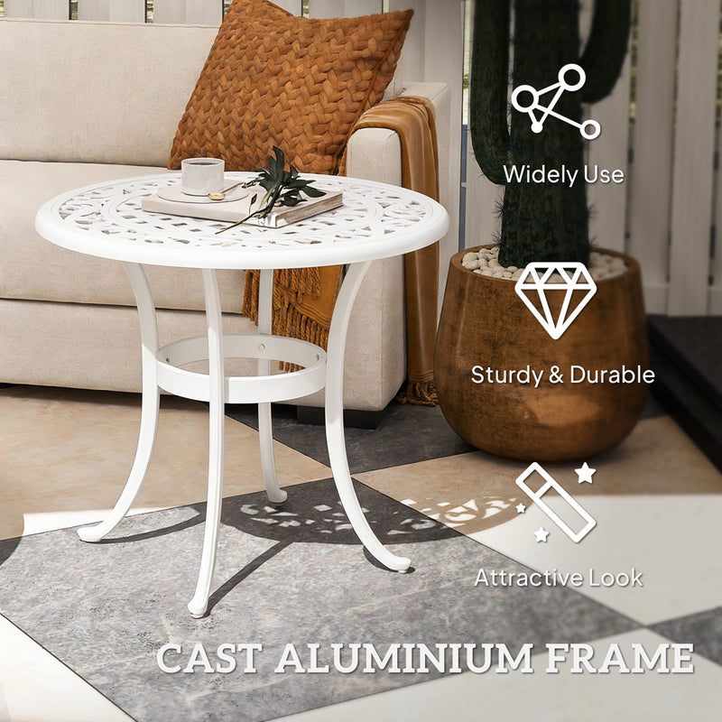 Garden Side Table Cast Aluminium Rust Resistant with Adjustable Feet White Outsunny