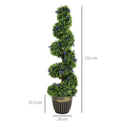Set of 2 Artificial Boxwood Spiral Topiary Trees with Lavender in Pots 115cm by HOMCOM