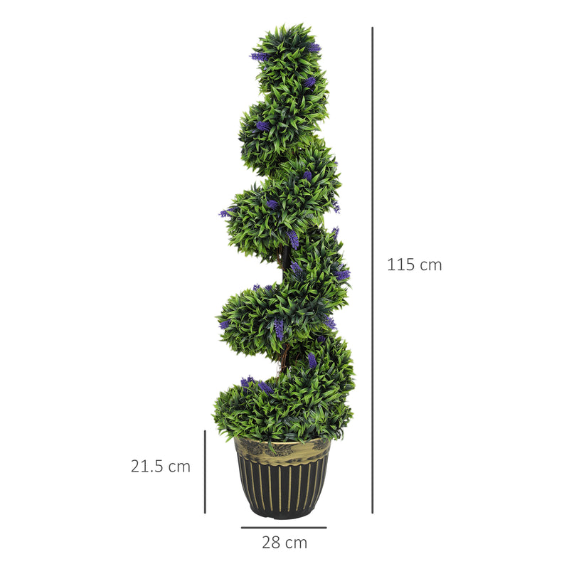 Set of 2 Artificial Boxwood Spiral Topiary Trees with Lavender in Pots 115cm by HOMCOM