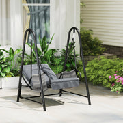 Light Grey Rattan Swing Chair with Stand and Cushion for Garden Balcony and Deck by Outsunny