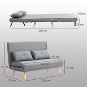 Two Seater Sofa Bed with Linen Look Fabric and Pull Out Design for Guest Rooms Grey