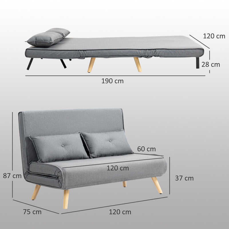 Two Seater Sofa Bed with Linen Look Fabric and Pull Out Design for Guest Rooms Grey