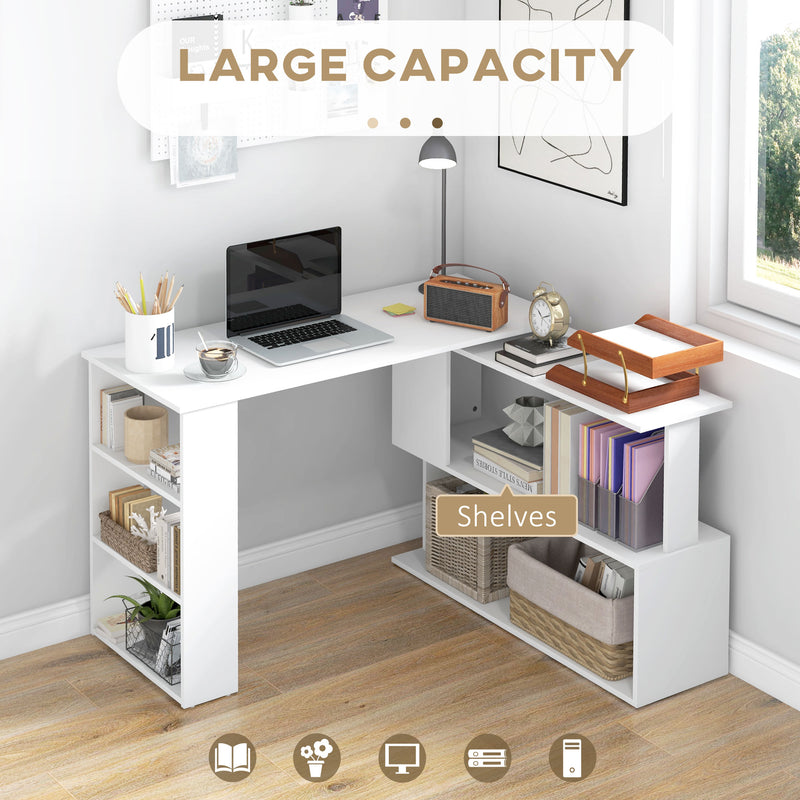 L Shaped Corner Desk with Rotating Shelves for Small Home Office Spaces White AOSOM