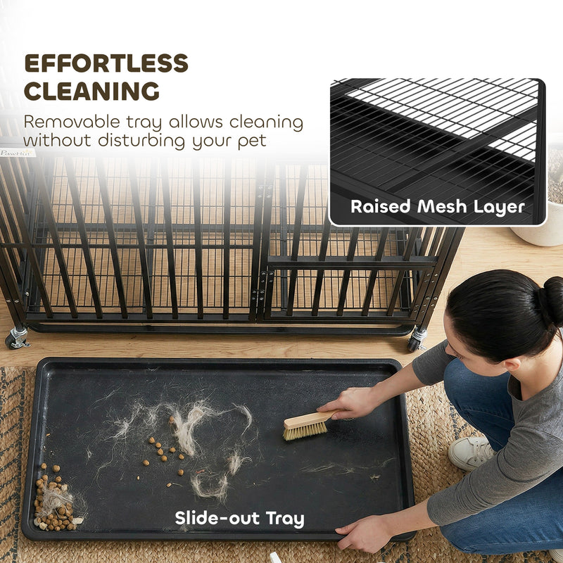 Heavy Duty Steel Dog Crate with Wheels and Removable Tray for Secure Home Use Black AOSOM