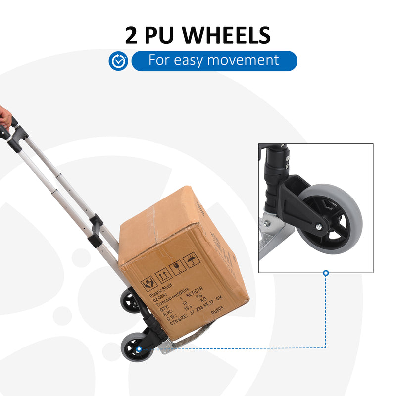 Folding Trolley Cart for Easy Home and Office Moving with Adjustable Handle Silver Tone